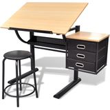 vidaXL - Tekentafel - met - kastje - + - kruk