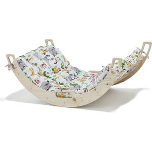 WonderWoody Montossori Houten klimboog/Klimrek - Klimrek Kinderen - Houten Speelgoed - Babygym Hout - Montessori Speelgoed - Houten Speelgym - Pikler Klimrek - Klimboog met Kussen - Wit Kussen