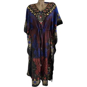 Kaftan met aantrekkoord en v hals 163 One size 36-50 blauw/rood