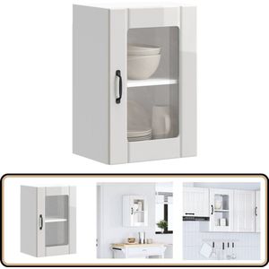 vidaXL Keukenwandkast met glazen deur - Hoogglans wit Keukenwandkast - Hoogglans Wit - Keukenopbergruimte - Keukenkasten - Wandmontage