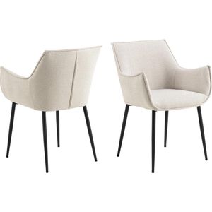 Giga Living Eetkamerstoel Bornholm - Met Armleuning Beige - Stof & Staal - Set van 2