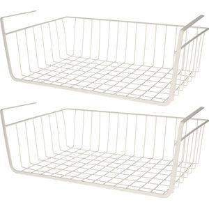 MSV Kastmandje - 3x - opberg/hang mandjes - rvs - wit - 30 x 27 x 16 cm - draadmand