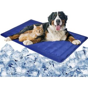 Koelmat voor honden en katten, koeldeken, hondenbed voor grote honden, small honden, afkoeling zomerr, non-toxic gel koeldeken, geschikt voor thuis of in de auto, hondenhok, outdoor, blauw, XL 70 x 120 cm