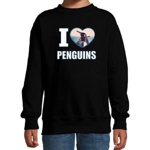 I love penguins sweater met dieren foto van een pinguin zwart voor kinderen - cadeau trui pinguins liefhebber - kinderkleding / kleding 152/164