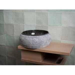 Rocky-S Mini Waskom - Natuursteen - Rond - Toilet Wastafel - Marmer Wasbak - Marmer Waskom - Bali Waskom – 25x12cm - Hoogwaardige Kwaliteit - Handgemaakt - Duurzaam - Kleur: Antraciet/Zwart