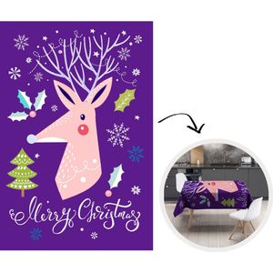 Kerst Tafelkleed - Kerstmis Decoratie - Tafellaken - Rendier - Kerst - Quotes - Merry christmas - Hulst - 180x260 cm - Kerstmis Versiering