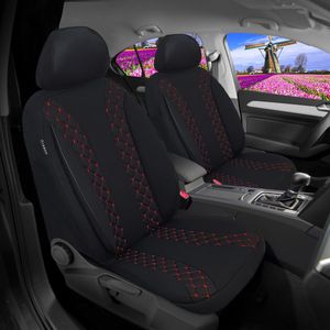 Autostoelhoezen voor Citroen C4 Grand Picasso 2013 in pasvorm, set van 2 stuks Bestuurder 1 + 1 passagierszijde N - Serie - N702 - Zwart/rode naad