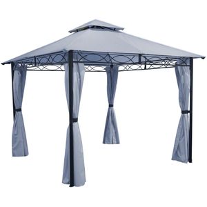 Luxe Paviljoen 3x3m – Tuinpaviljoen Grey Dawn – Zonder Schroeven Opzetten – 100% Waterdicht PVC gecoat 270g/m² – Met Zijwanden – Partytent / Overkapping / Tuintent – Façil