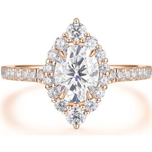 Haloise - 18k Roségouden Halo Ovale Moissanite Verlovingsring | Wedfit - 1.5 karaat