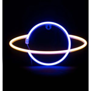 Wandlamp - Neon Verlichting Planeet Wit en blauw - Neon Lamp - Neon Wandlamp - Ophangen mogelijk - Sfeerverlichting - Neon LED Lamp - Verlichting