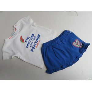 Ensemble - Meisjes - T shirt wit + rokje met slip onder in blauw - 1 jaar 80