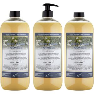 Body & Hair Kamille 1 liter - set van 3 stuks - met gratis pomp - 2 in 1 voor lichaam en haar.