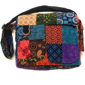 Kleurrijke bedrukte katoenen etnische tas, kleurrijke Indiase etnische dames schoudertas (XL), Meerkleurig,