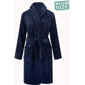 Grote maten badjas unisex - sjaalkraag badjas van fleece - Plus size - marine blauw 3XL/4XL