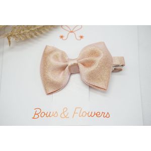 Haarstrikken Satijn Metallic Mini - Parel roze - Haarclip - Glitter - Baby shower - Bows and Flowers