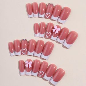 24 stuks Franse tip press-on nagels met bedels - Kunstnagels voor gelnagels