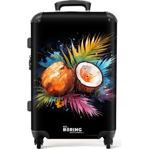 NoBoringSuitcases.com® - Koffer groot - Rolkoffer lichtgewicht - Street art van kokosnoten en kleurrijke bladeren - Reiskoffer met 4 wielen - Grote trolley XL - 20 kg bagage