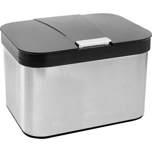 Belle Vous Compost Bin Kitchen Organic Waste Container in Black/Silver - 4.3 L Organic Waste Bin for Kitchen & Kitchen Worktop - 25 x 17 cm - Compost/Organic Waste Container Made of Plastic &