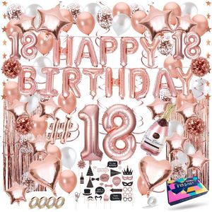 Fissaly 18 Jaar Rose Goud Verjaardag Decoratie Versiering - Helium, Latex & Papieren Confetti Ballonnen