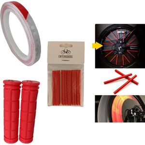 Entergoods® Fiets Set 3 Items - Reflecterende Tape - Spaakreflectoren -Fiets Handvatten- ROOD -Universeel - Fietsreflector - Spaakverlichting