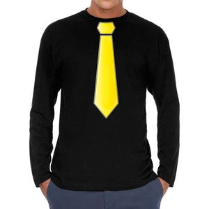 Bellatio Decorations Verkleed shirt voor heren - stropdas geel - zwart - carnaval - foute party L