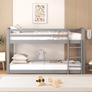 Stapelbed voor kinderen en tieners - kinderbed - massief grenen frame - eenvoudig te monteren - 90x200cm - grijs - zonder matras