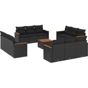 vidaXL-13-delige-Loungeset-met-kussens-poly-rattan-zwart