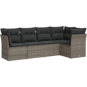 vidaXL 5-delige Loungeset met kussens poly rattan grijs - Loungeset - Loungesets - Tuinset - Tuinbank