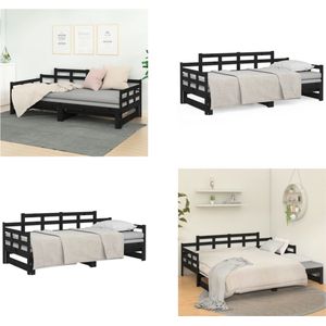 vidaXL Slaapbank uitschuifbaar massief grenenhout zwart 2x(90x200) cm - Slaapbank - Slaapbanken - Bedbank - Bed