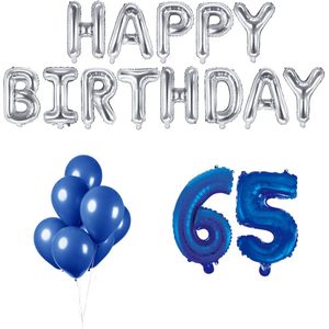 65 jaar Verjaardag Versiering Ballon Pakket Blauw & Zilver