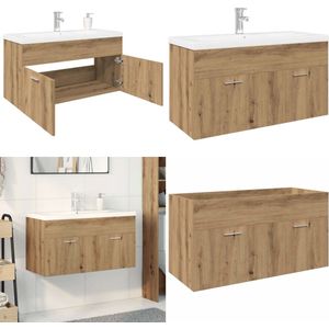 vidaXL Wastafelkast met ingebouwde wasbak hout artisanaal eiken - Wastafel Kast Met Wastafel - Wastafel Kasten Met Wastafels - Badkamer Wastafel Kast - Badkamer Wastafel Kast