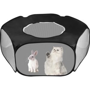 Bastix - Huisdier box voor kleine dieren, kooitent, opvouwbaar, kooi voor kleine dieren, draagbaar, ademend en transparant, speeltent voor binnen en buiten, konijnen, hamsters, chinchilla's, katjes, honden