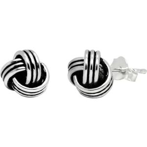 Oorbellen | Oorstekers | Zilveren oorstekers, drie in elkaar grijpende ringen, groot
