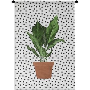 Wandkleed PlantenKerst illustraties - Illustratie van een plant met weelderige bladeren op een witte achtergrond met zwarte stippen Wandkleed katoen 90x135 cm - Wandtapijt met foto
