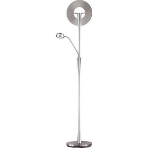 LED Vloerlamp - Trion Qubico - 34W + 5W - Aanpasbare Kleur - 2-lichts - Dimbaar - Rond - Mat Nikkel - Aluminium