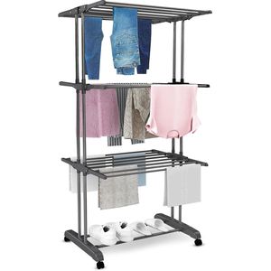 Vonia Droogtoren - Droogrek - Wasrek - Wastoren - 3 Lagen - Inklapbaar - 72x50x172 cm - DonkerGrijs