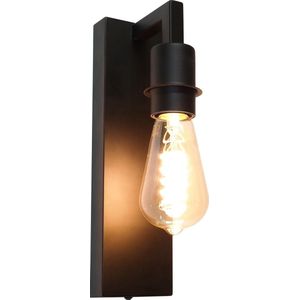 Wandlamp Movano Zwart - hoogte 17,8cm - E27 LED 4W 2200K 200lm - IP20 - Dimbaar > wandlamp binnen zwart | wandlamp zwart | muurlamp zwart | lamp zwart | sfeer lamp zwart