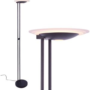 Zwarte uplighter Biarritz | 1 lichts | zwart | metaal | 180 cm hoog | Ø 28 cm | met dimfunctie | staande lamp / vloerlamp | modern / sfeervol design