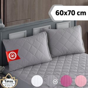 Tavas Paris Kussenbeschermer Waterdicht 2 stuks Grijs Kussenbeschermers 60 x 70 cm 100% Katoen molton kussensloop Kussen Beschermer Kussenbeschermers Met rits Waterproof kussen molton Kussenslopen