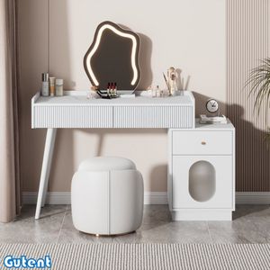 Gutent Kaptafel - met LED Spiegel en verlichting - Wit - Drie laden - afmetingen: B100/H75/D40 cm (Zonder kruk)