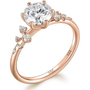 Aurora - 18k Roségouden Moissanite Ring met Minimalistische Zijstenen - 1 karaat