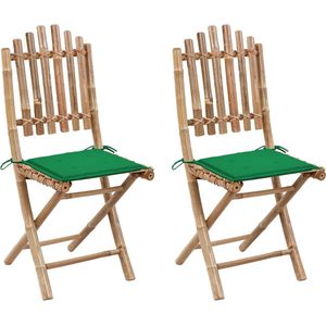 The Living Store Buitenstoelen set - bamboe - 50x42x92 cm - inklapbaar - groen kussen