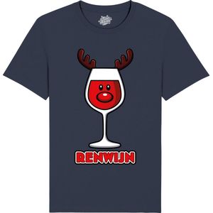 Renwijn - Foute Kersttrui Kerstcadeau - Dames / Heren / Unisex Kleding - Grappige Kerst Outfit - T-Shirt - Unisex - Navy Blauw - Maat S