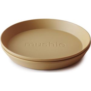 Mushie bord rond mustard - set van 2 Okergeel - Siliconen