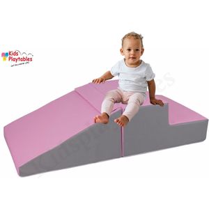 Mini glijbaan Peuter Roze-Grijs-Wit, Zachte Soft Play Foam Blokken 2-delige set | grote speelblokken | motoriek baby speelgoed | foamblokken | reuze bouwblokken | Soft play peuter speelgoed | schuimblokken