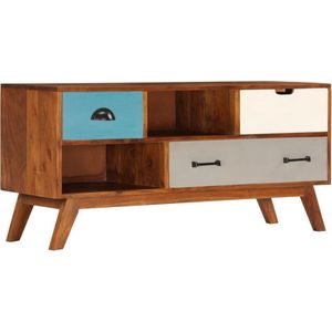 The Living Store Retro TV-kast - Massief acaciahout - 110 x 35 x 50 cm - Donkere honingafwerking