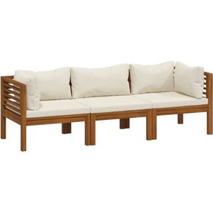 The Living Store Tuinbank 3-zits met crèmekleurig kussen massief acaciahout - Loungeset - Tuinbank - Lounge Set - Acacia Hout - Outdoor Furniture