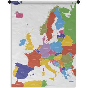 Wandkleed Kleurrijke kaart Europa - Detailed map of Europe Wandkleed katoen 120x160 cm - Wandtapijt met foto XXL / Groot formaat!