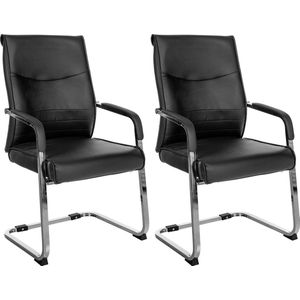 CLP Hobart Set van 2 Eetkamerstoelen - Bezoekersstoelen - Met armleuning - Verchroomd frame - zwart Kunstleer