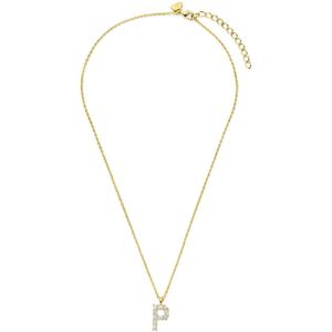 New Bling - 9NB-1456-P - zilveren ketting met letter P - zirkonia steentjes - 925 sterling silver - gold plated